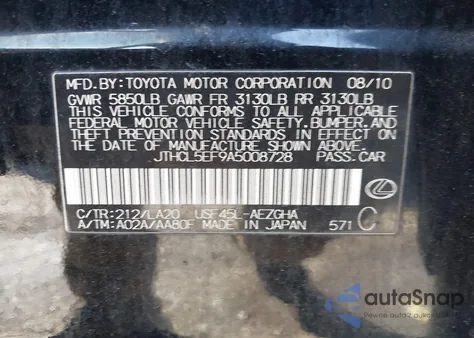 2010 Lexus Ls 460 from USA, damaged, VIN JTHCL5EF9A5008728